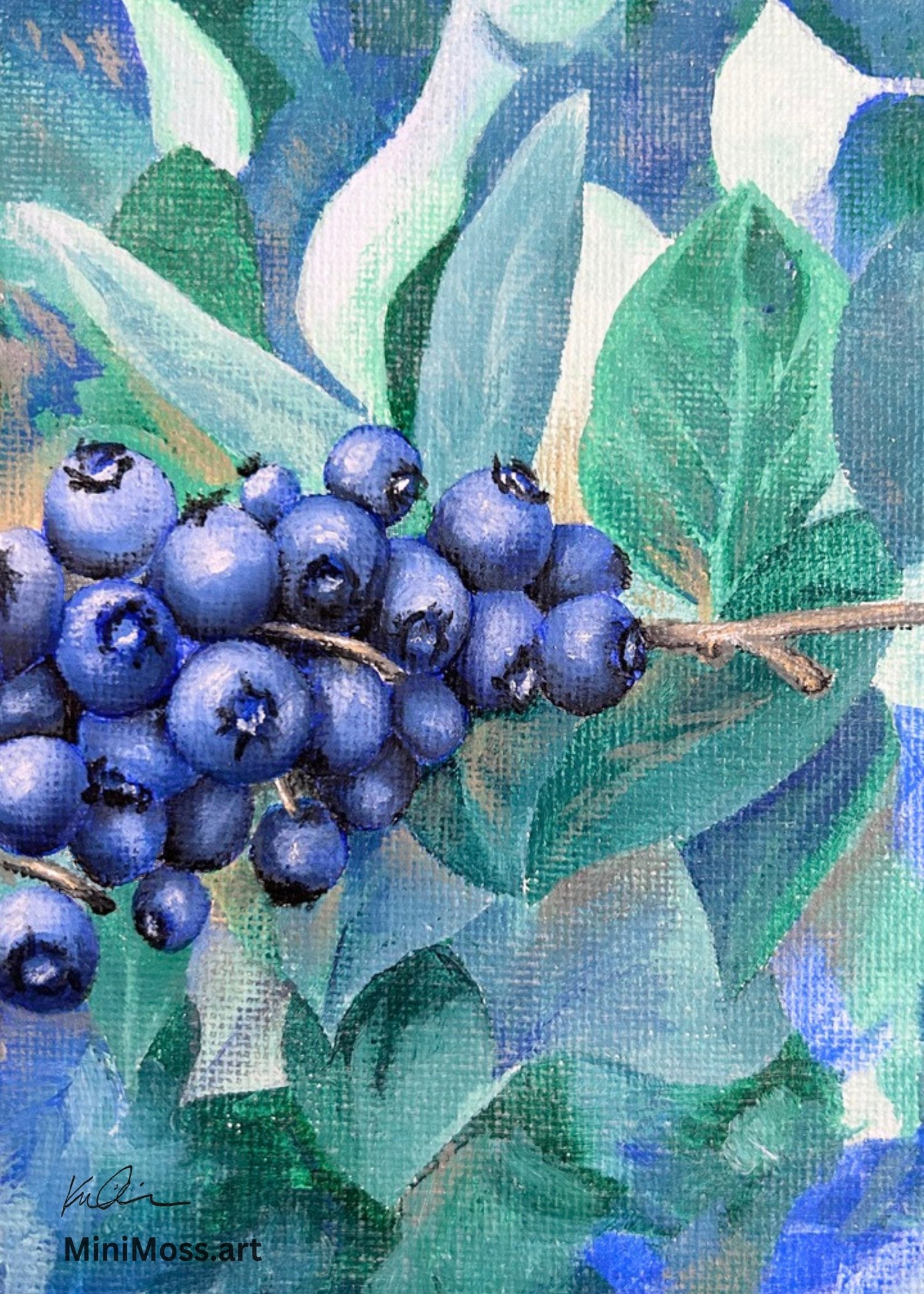 Original framed oil painting of a single blueberry