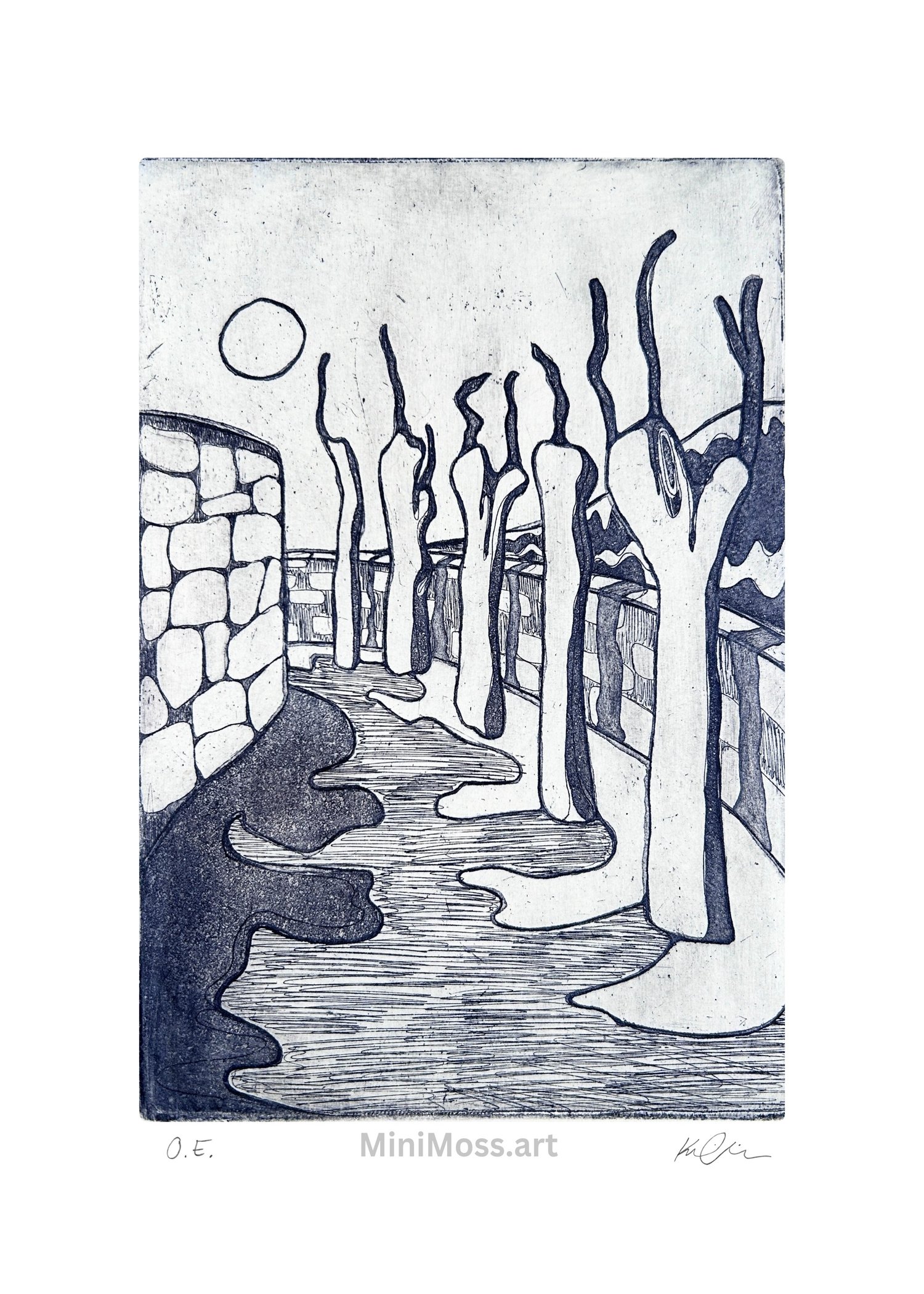 Italian landscape wall art print in blue tones