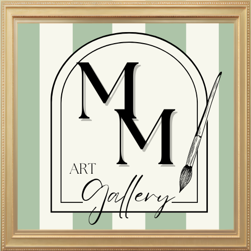 Mini Moss Art Gallery logo — MM monogram in a gold frame