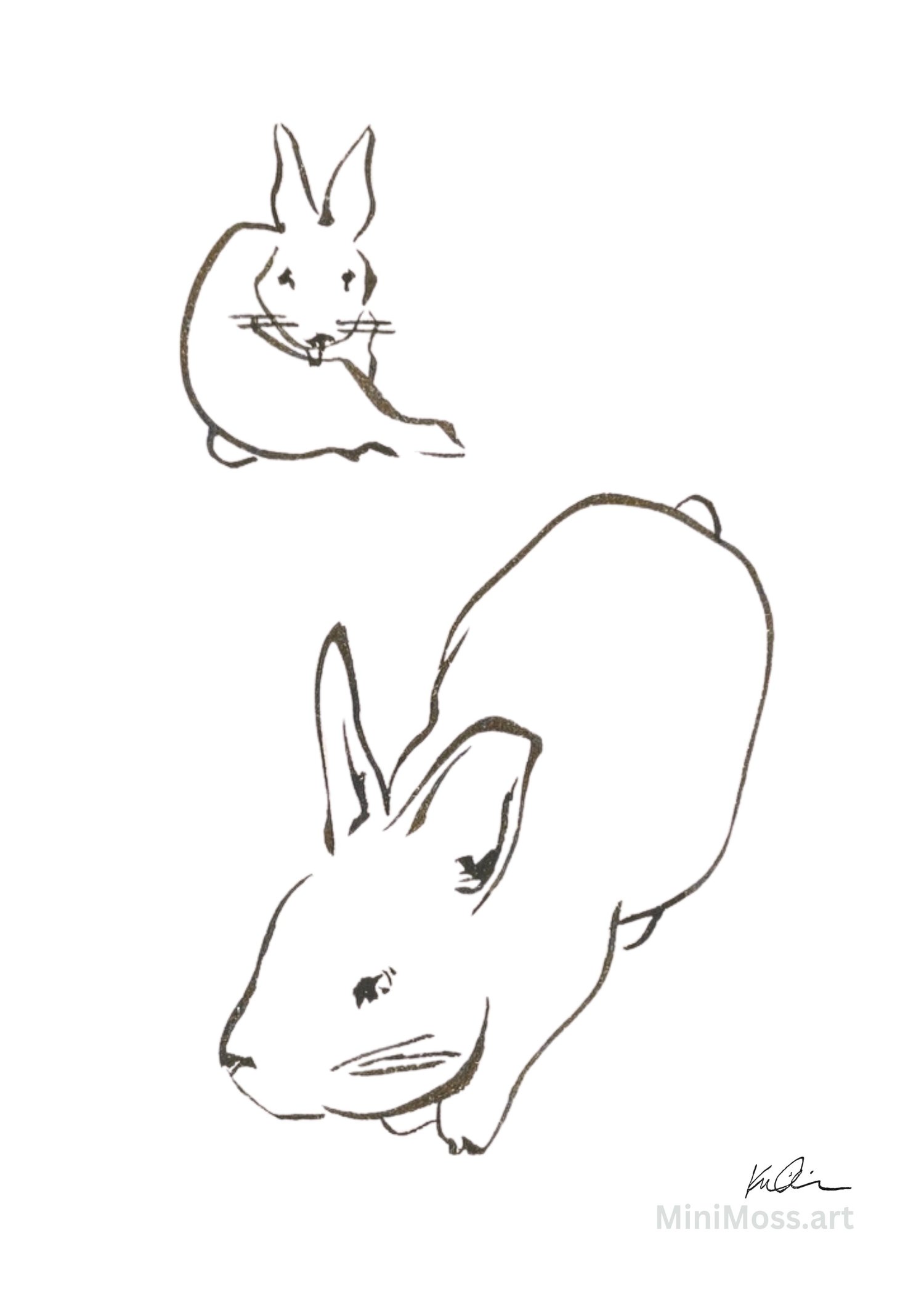 Original sumi ink painting of a rabbit in soft brushstrokes